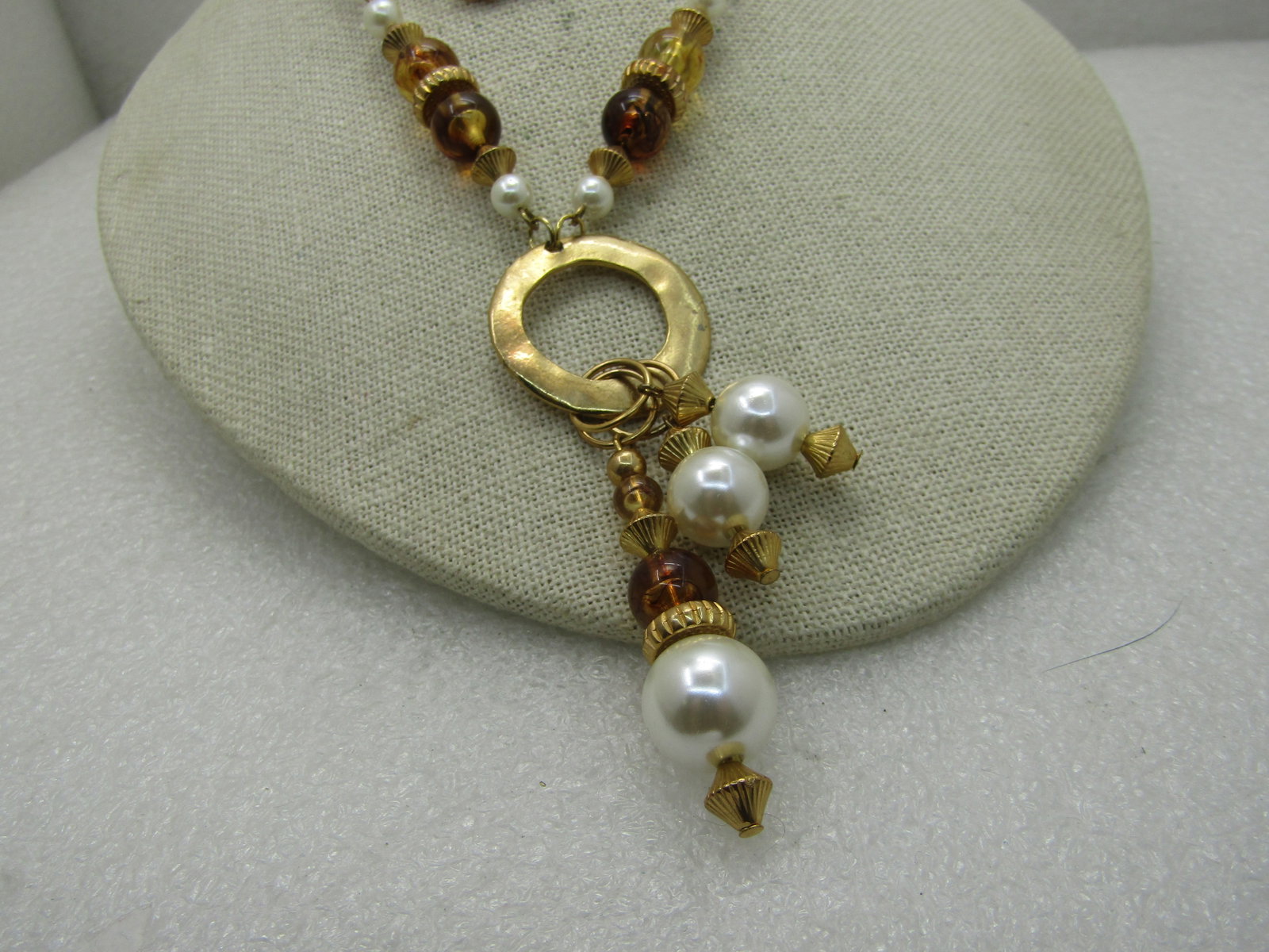 Vintage Gold Tone Faux Pearl Amber Necklace, 1980's, Gold Tone, 26" - 5