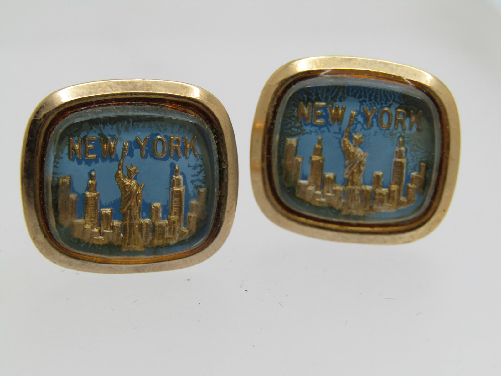 Vintage New York Souvenier Cufflinks, Blue/Gold Tone, 1950's-1960's - 2
