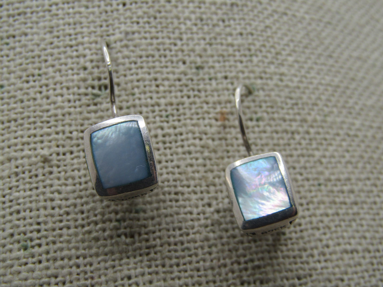 Sterling Silver Blue MOP Earings, Heart Accents, 1990's: Title: Sterling Silver Blue MOP Earings, Heart Accents, 1990's Description: Sterling Silver Blue MOP Earings, Heart Accents, 1990's. They are signed 925K on the bottom. Tested and test as sterling wit