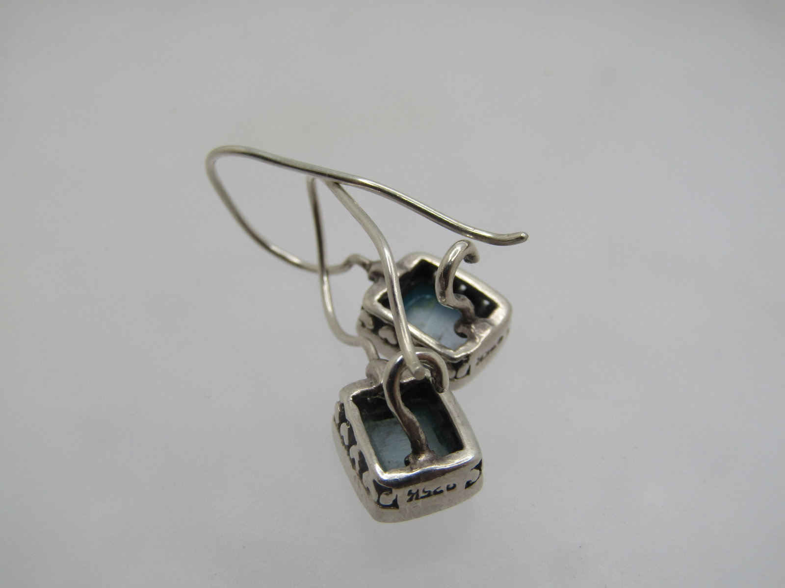 Sterling Silver Blue MOP Earings, Heart Accents, 1990's - 6