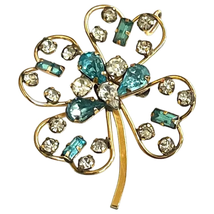 Vintage Star Art 12k GF Something Blue Four-Leaf Clover Pendant/ Brooch (1 of 4)