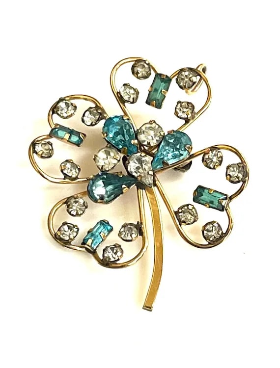 Vintage Star Art 12k GF Something Blue Four-Leaf Clover Pendant/ Brooch - 2