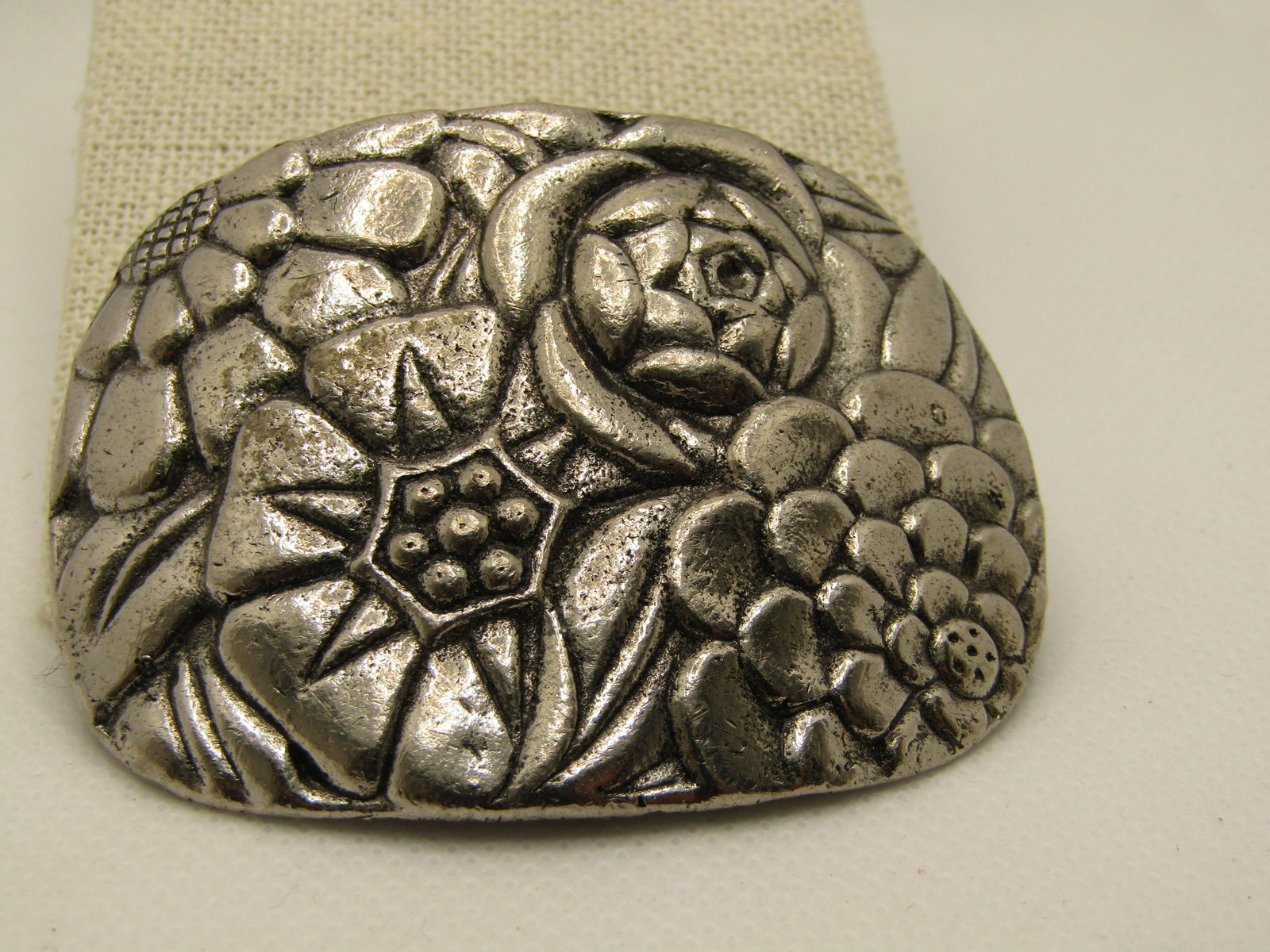 Vintage Floral Shoe Clip, Signed MUSI, 2.5" by 1.75", Repousse - 2