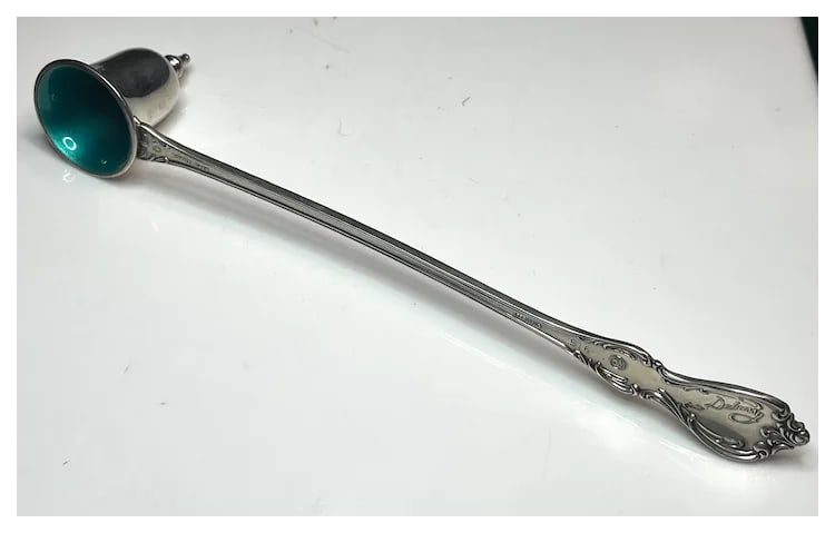 Vintage Sterling Silver Towle 1959 Green Enamel Debussy Candle Snuffer #516 - 2