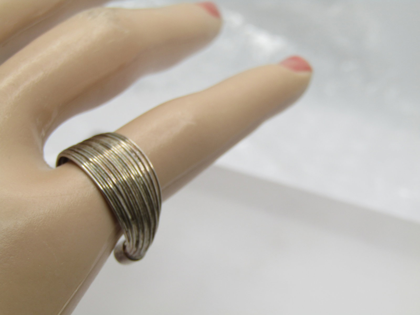 Vintage Silver Wide Wired Band Ring, Toe Ring, Sz. 4 and up - 4