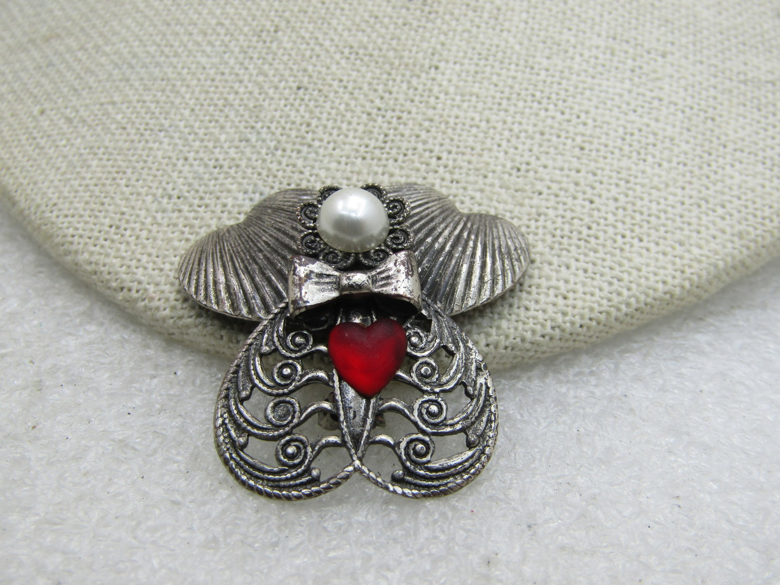 Vintage Angel Brooch Signed Jane with Faux Pearl Red Heart - 5