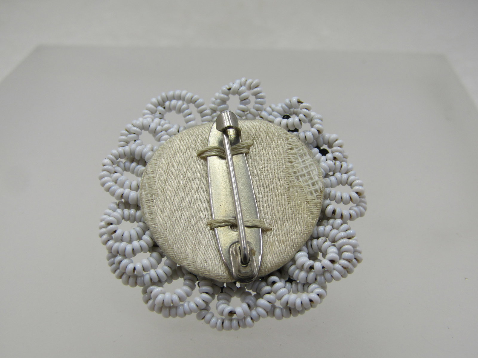 Vintage Black and White Seed Bead Blossom Brooch,1-3/8" Round - 5