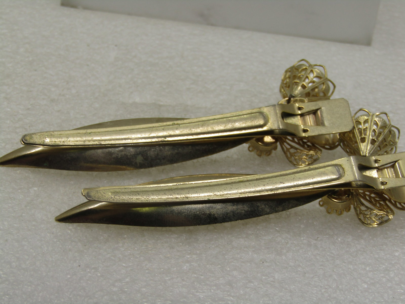 Vintage Pair Long Faux Pearl Barrettes, Filigree Drops - 5