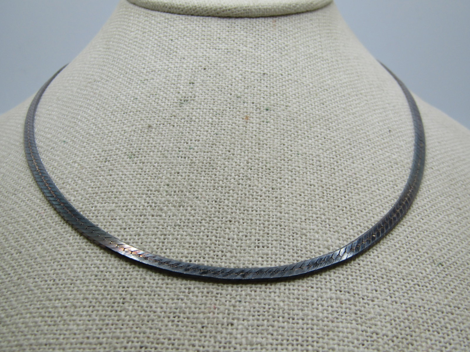 Vintage Sterling Herringbone Necklace, 18", 3mm, Unisex, 1970's-1980's - 2