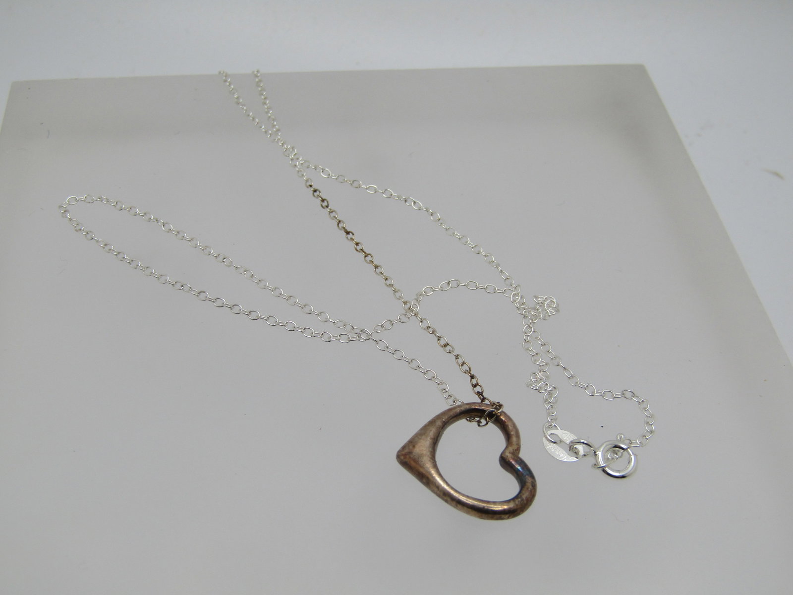 Vintage Sterling Open Heart Necklace, 16", 1980's-1990's, Signed IBB - 5