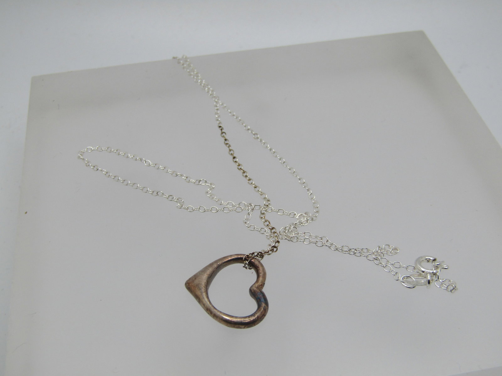 Vintage Sterling Open Heart Necklace, 16", 1980's-1990's, Signed IBB - 6