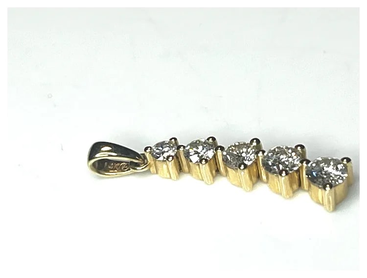 14k Five Diamond Pendant 1 Carat - 5