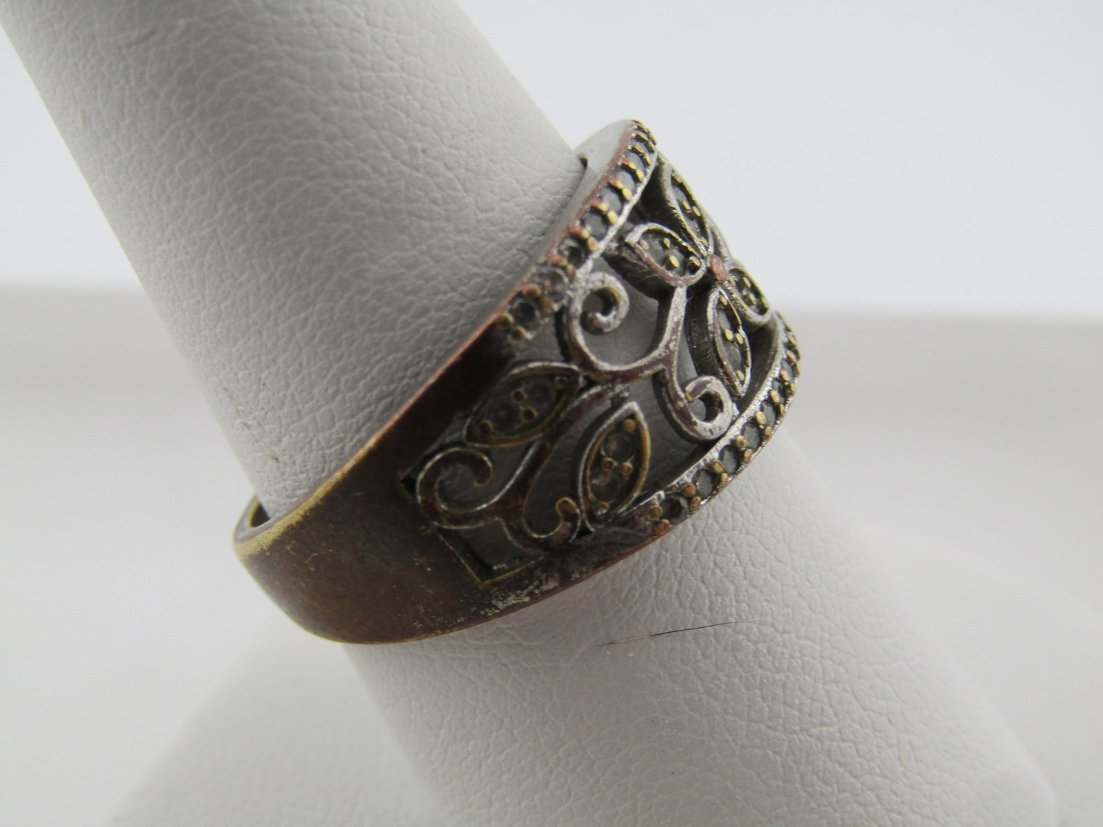 Vintage Silver Plated Floral Band Ring, Sz. 9.25, 1980's - 2