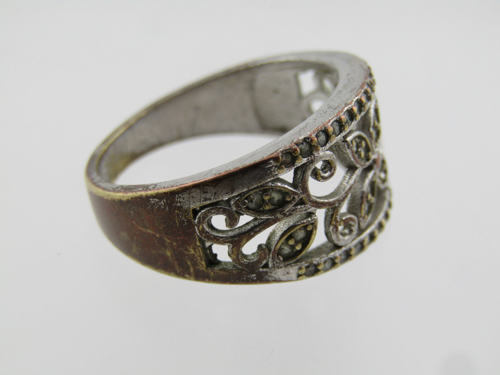 Vintage Silver Plated Floral Band Ring, Sz. 9.25, 1980's - 7
