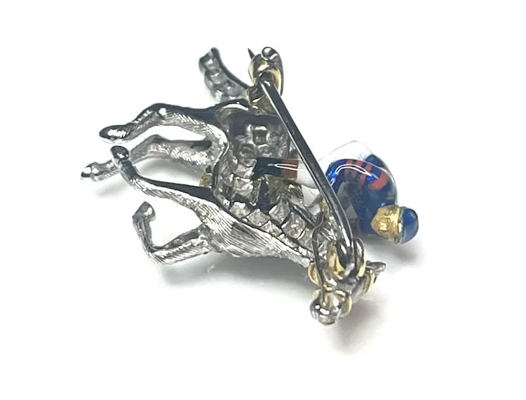 Stunning Estate 18k Gold and Diamond Horse with Enamel Jockey Brooch/ Pin - 7
