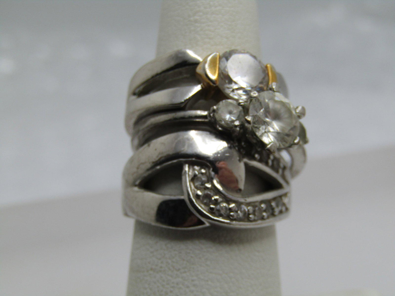 Three Silver Plated Rhinestone Rings, Sz. 7 and 9 - 2