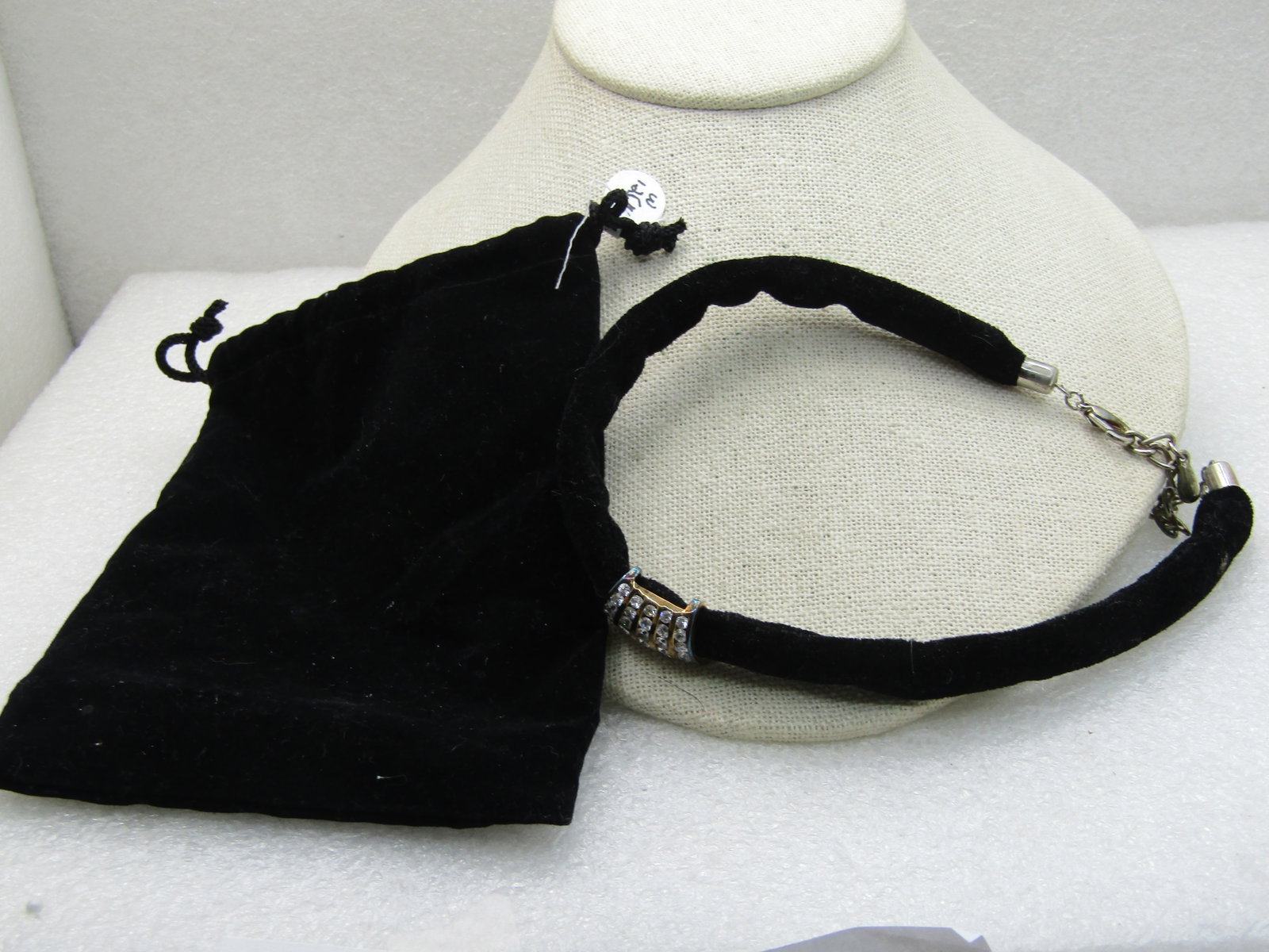 Vintage Black Velvet Rhinestone Slide, Channel Set Choker, Necklace, 16" - 4