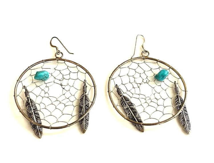 Vintage Native American Oversized Sterling Silver Dream Catcher Earrings - 4