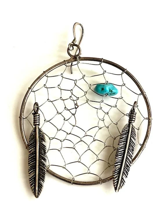 Vintage Native American Oversized Sterling Silver Dream Catcher Earrings - 5