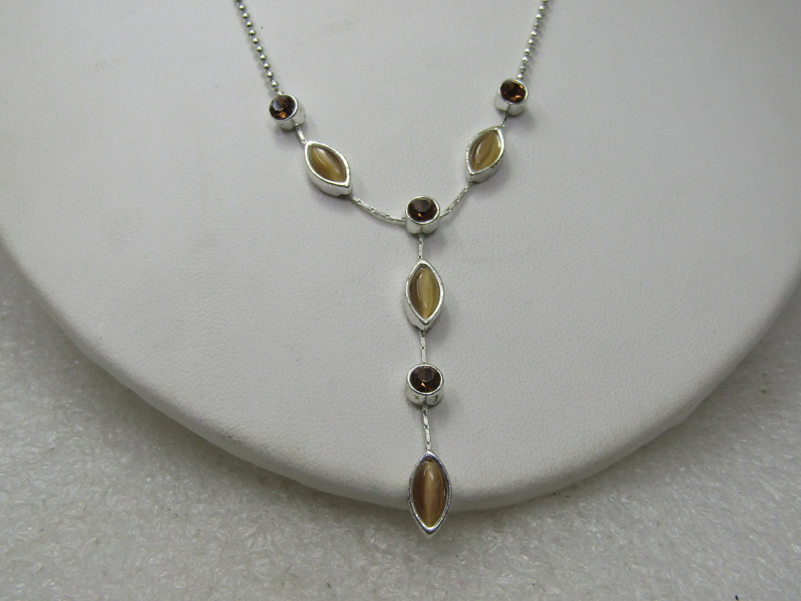 Vintage Rhinestone and Moonstone Lavalier Necklce, 21", 1980's-1990's - 2