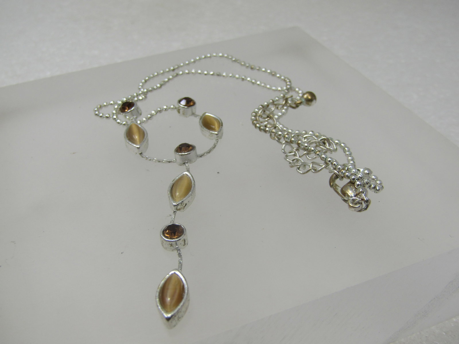 Vintage Rhinestone and Moonstone Lavalier Necklce, 21", 1980's-1990's - 6