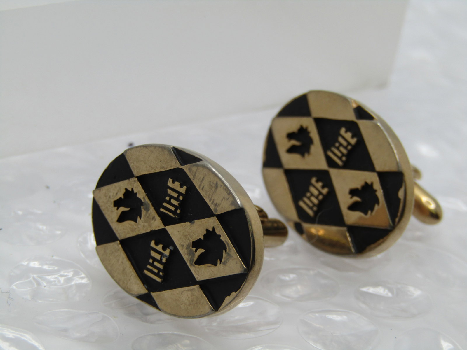 Vintage Knights and Rooks Harlequin Cufflinks Signed Swank, 1950's-1960's - 2