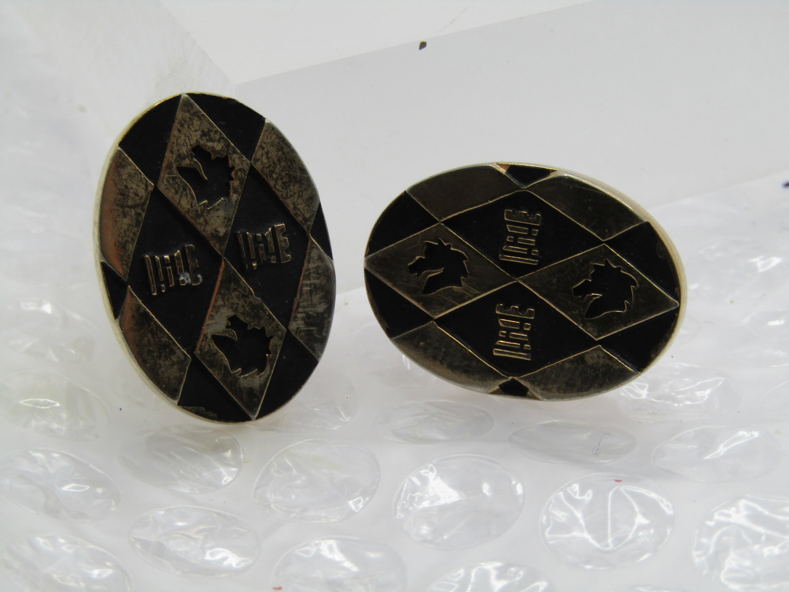 Vintage Knights and Rooks Harlequin Cufflinks Signed Swank, 1950's-1960's - 4