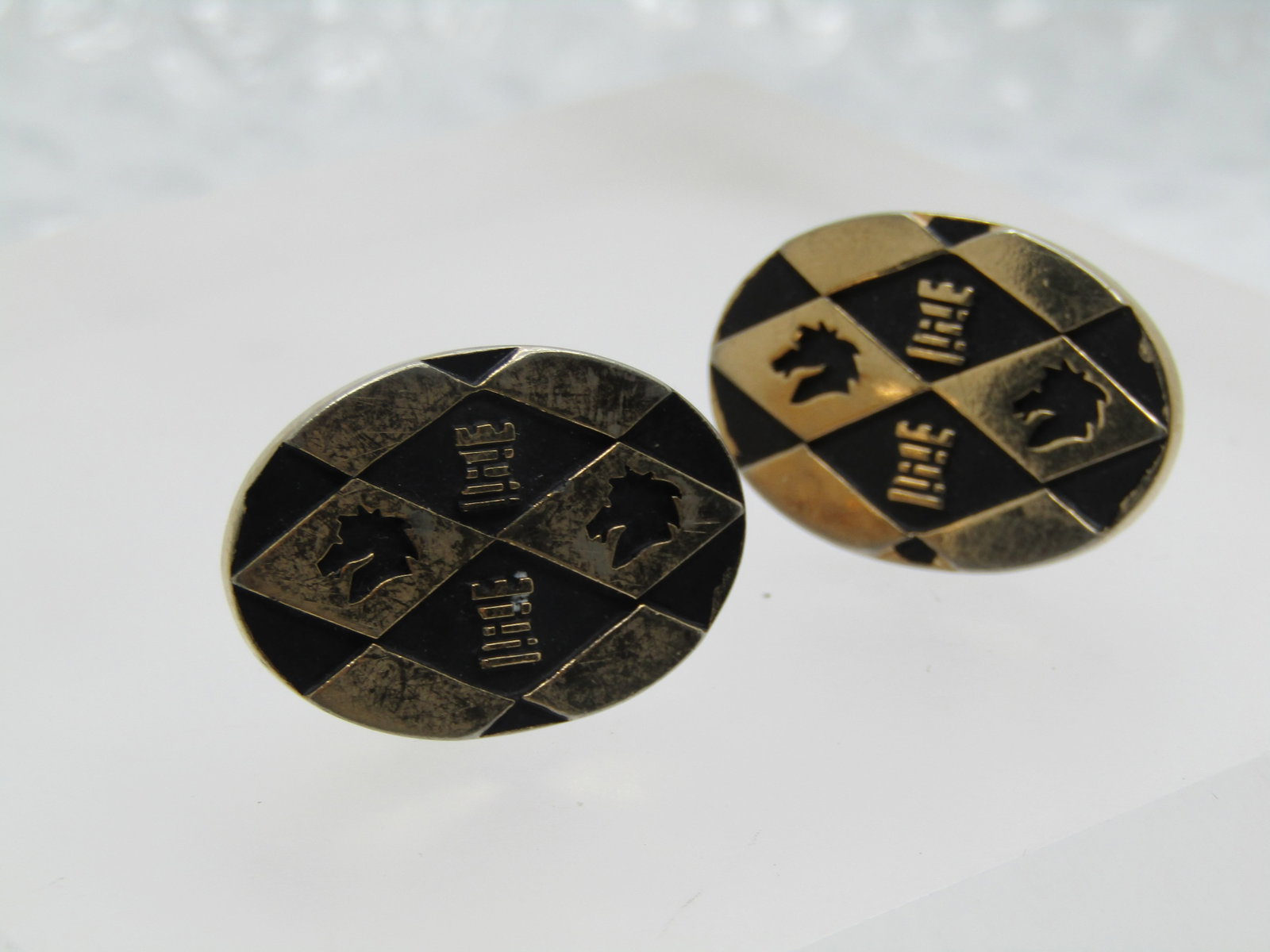 Vintage Knights and Rooks Harlequin Cufflinks Signed Swank, 1950's-1960's - 6