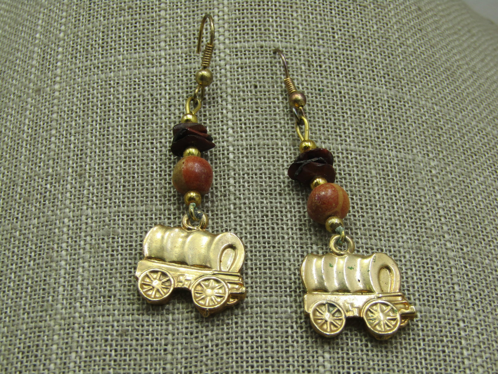 Southwestern Gold Tone Wagon Train Earrings, Pierced, 2.25" - 4