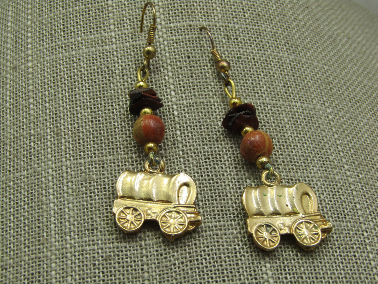 Southwestern Gold Tone Wagon Train Earrings, Pierced, 2.25" - 5