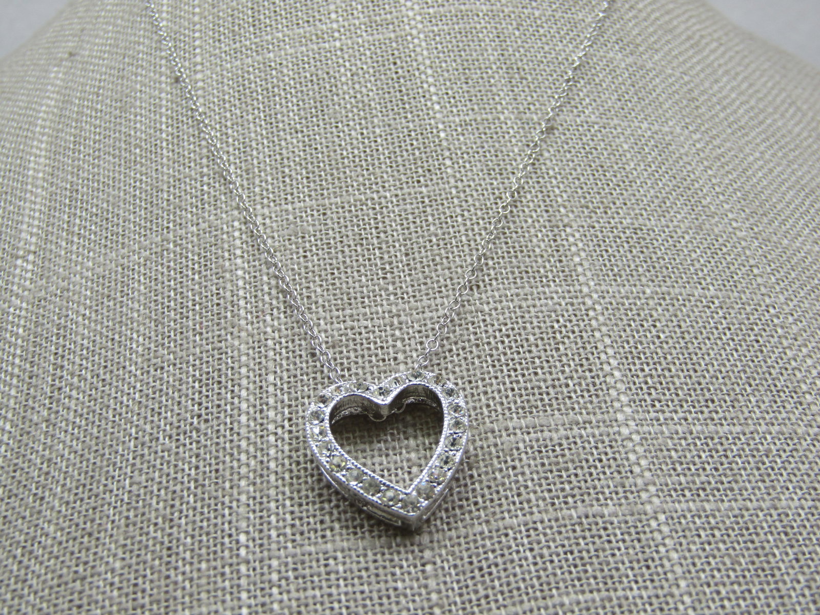 Vintage Rhinestone Heart Slide Pendant Necklace, 16" - 2