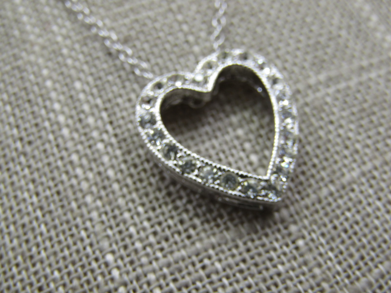 Vintage Rhinestone Heart Slide Pendant Necklace, 16" - 3