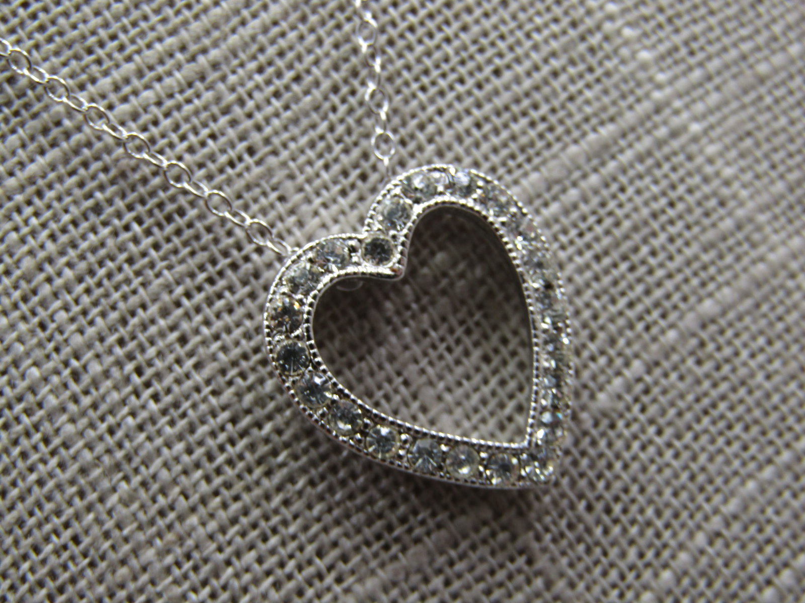 Vintage Rhinestone Heart Slide Pendant Necklace, 16" - 4