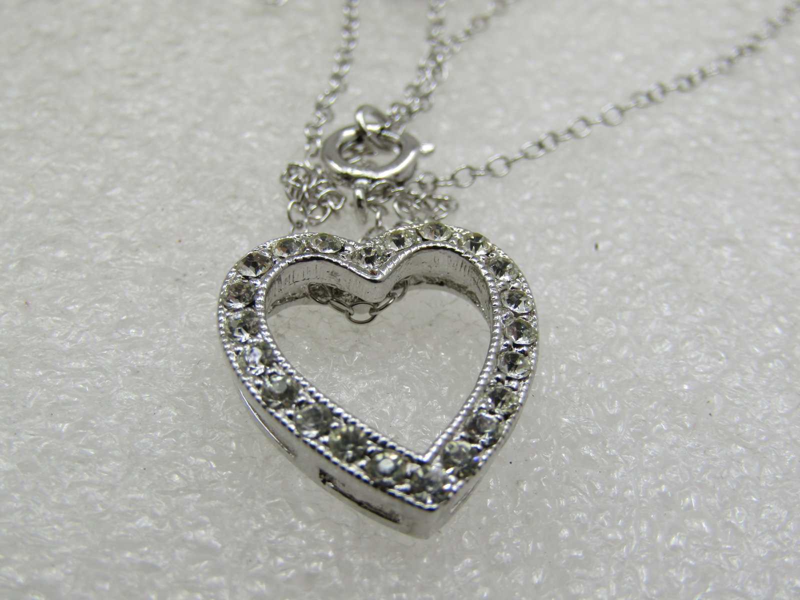 Vintage Rhinestone Heart Slide Pendant Necklace, 16" - 5