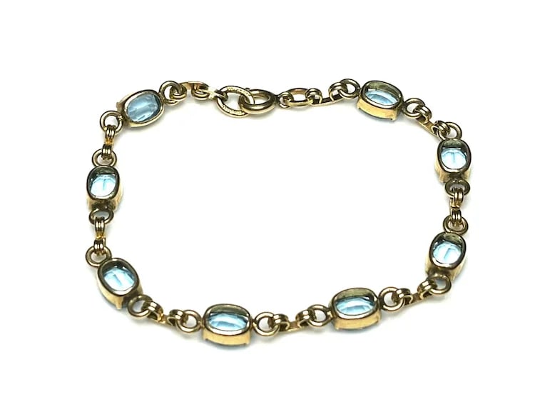 Vintage Van Dell Gold Filled Aqua Glass Jewel Link Bracelet - 5