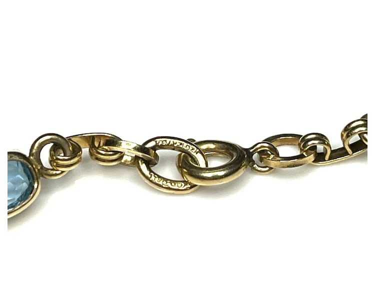 Vintage Van Dell Gold Filled Aqua Glass Jewel Link Bracelet - 6