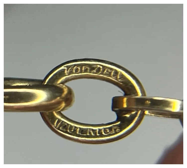 Vintage Van Dell Gold Filled Aqua Glass Jewel Link Bracelet - 7