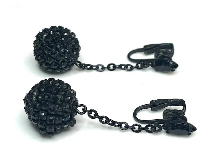 Vintage Rhinestone Sputnik Style Ball Clip-On Statement Earrings - 2