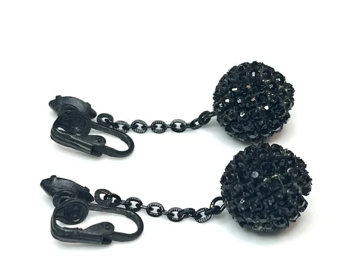 Vintage Rhinestone Sputnik Style Ball Clip-On Statement Earrings - 3