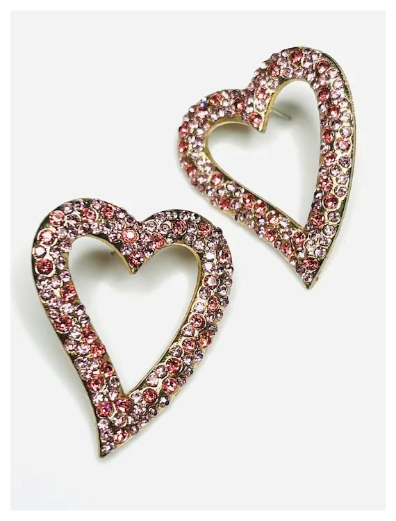 Estate Rhinestone Heart Statement Earrings - 3