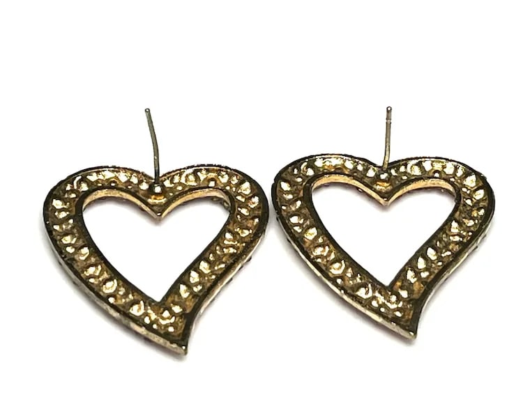 Estate Rhinestone Heart Statement Earrings - 4