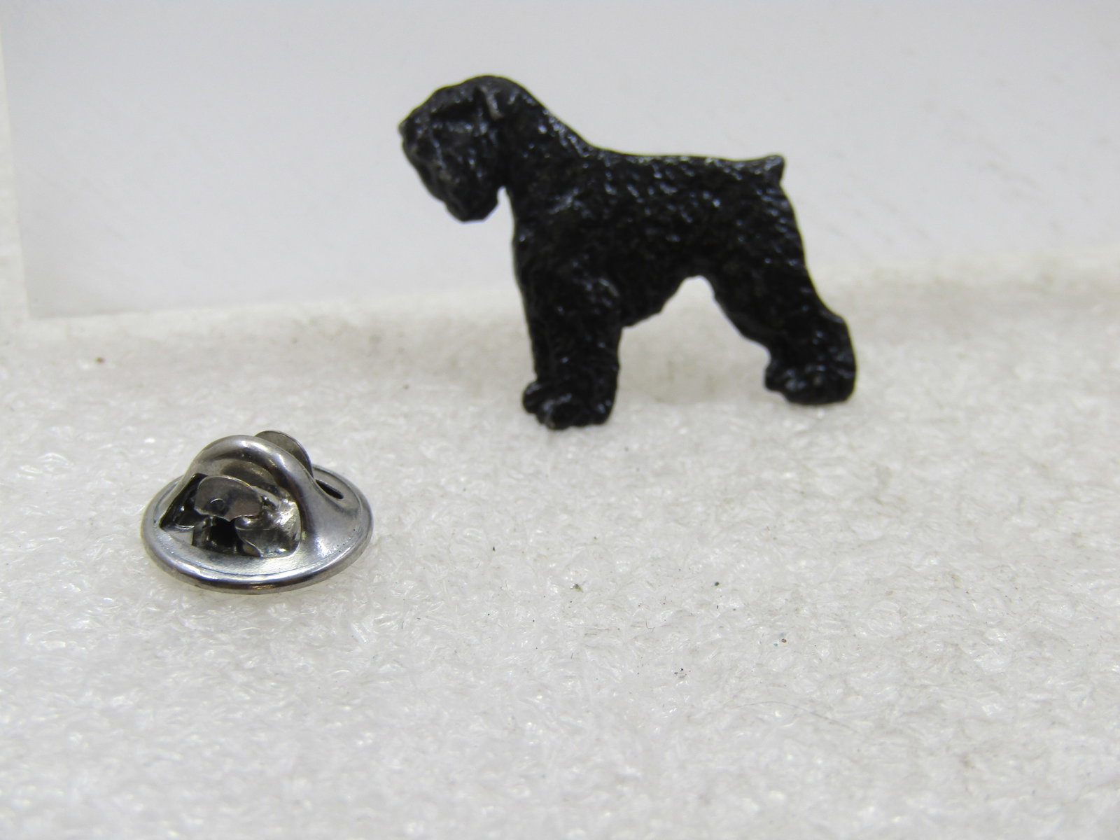 Vintage Black Metal Bouvier Dog Tack Pin 1" - 2