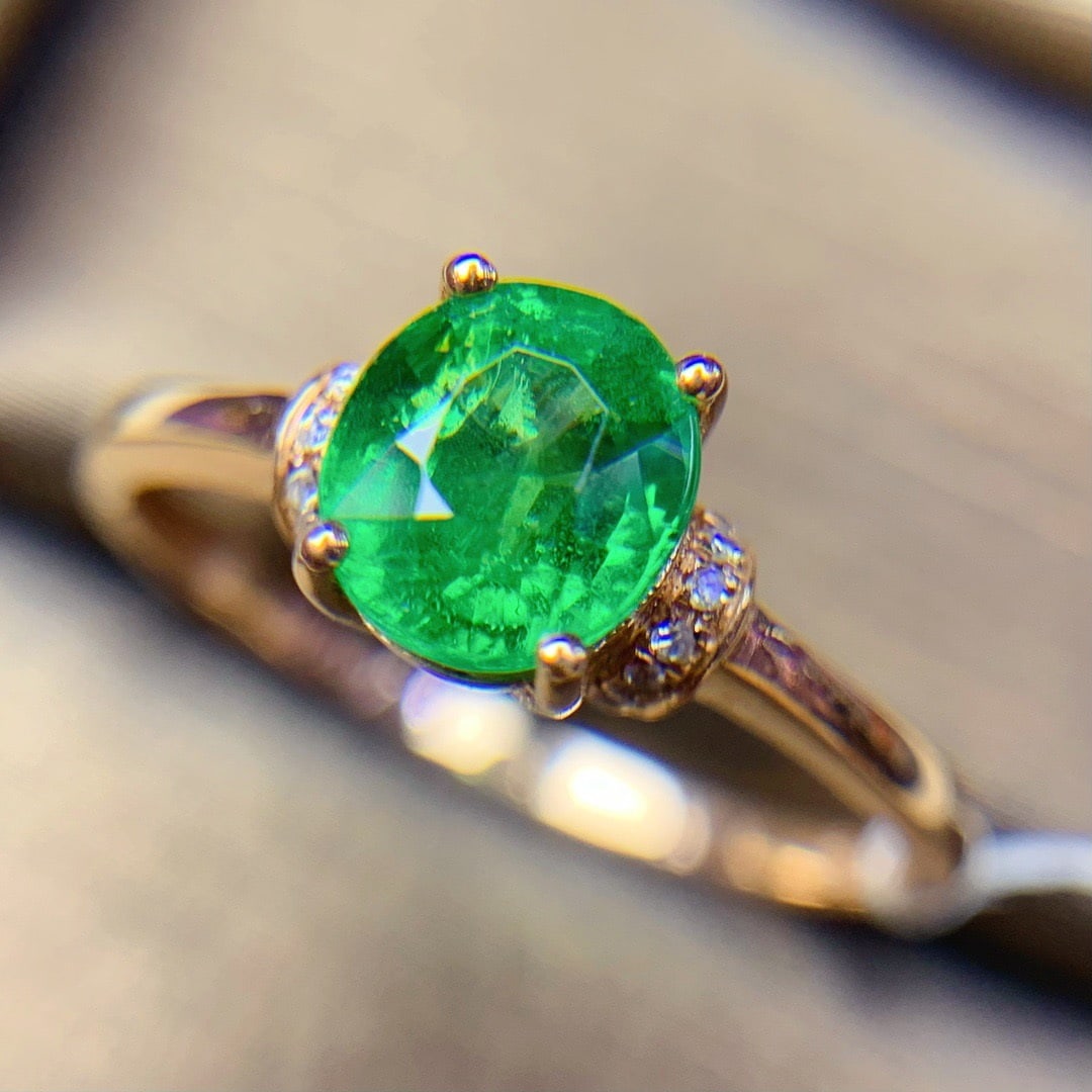 14K GOLD 1.12 CT VIVID GREEN NATURAL TSAVORITE and DIAMOND RING - 2