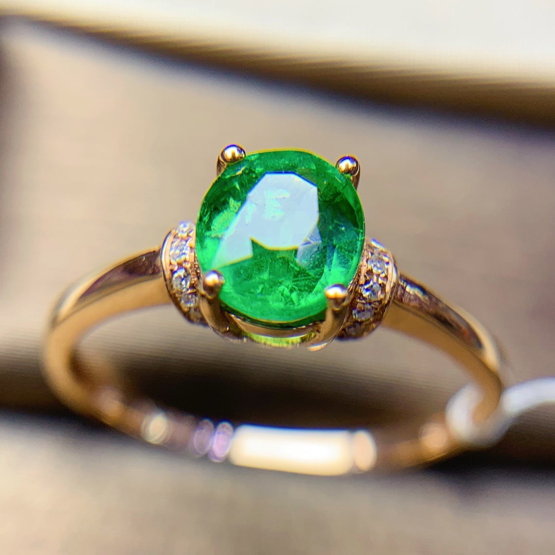 14K GOLD 1.12 CT VIVID GREEN NATURAL TSAVORITE and DIAMOND RING - 3