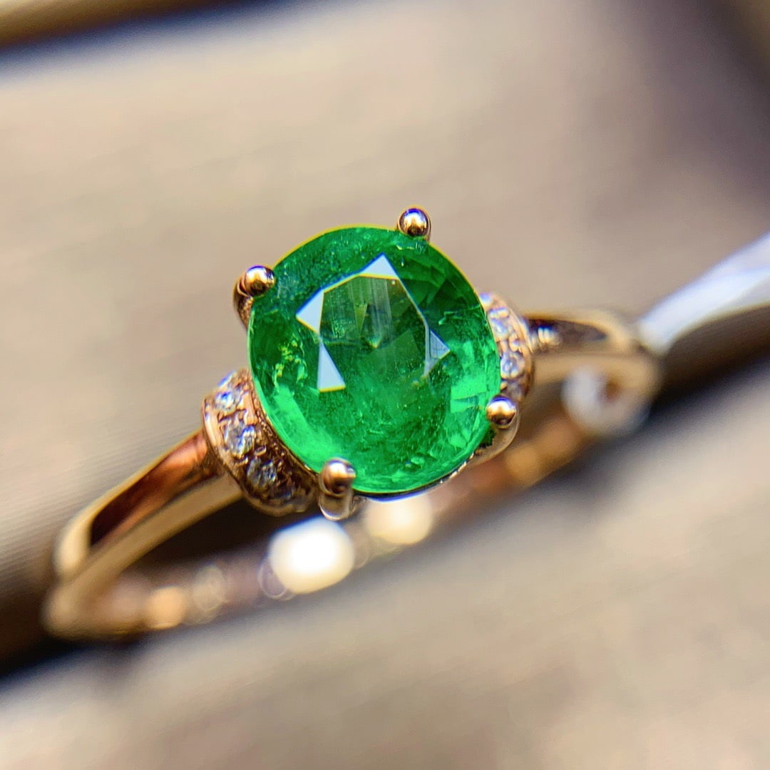 14K GOLD 1.12 CT VIVID GREEN NATURAL TSAVORITE and DIAMOND RING - 4