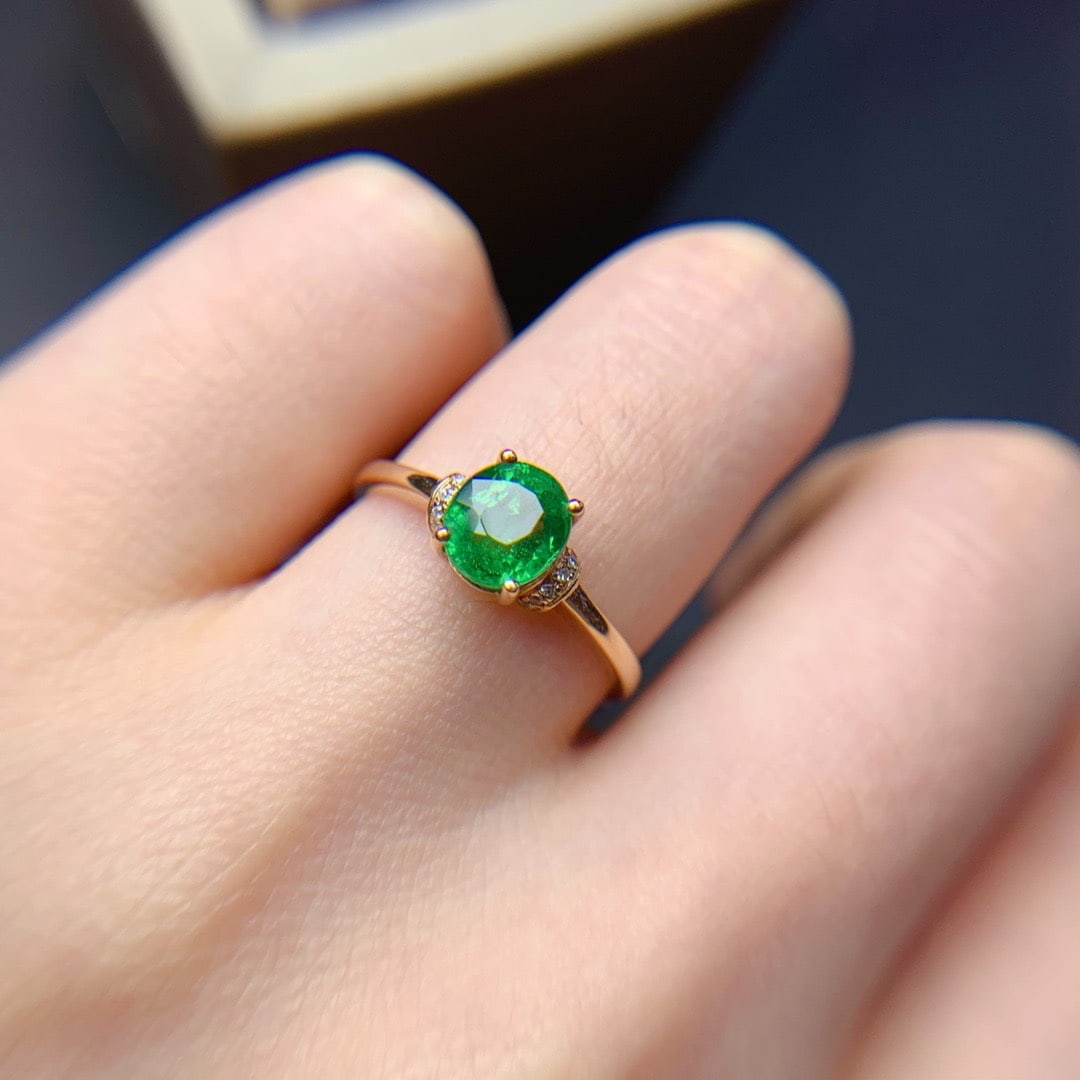 14K GOLD 1.12 CT VIVID GREEN NATURAL TSAVORITE and DIAMOND RING - 5