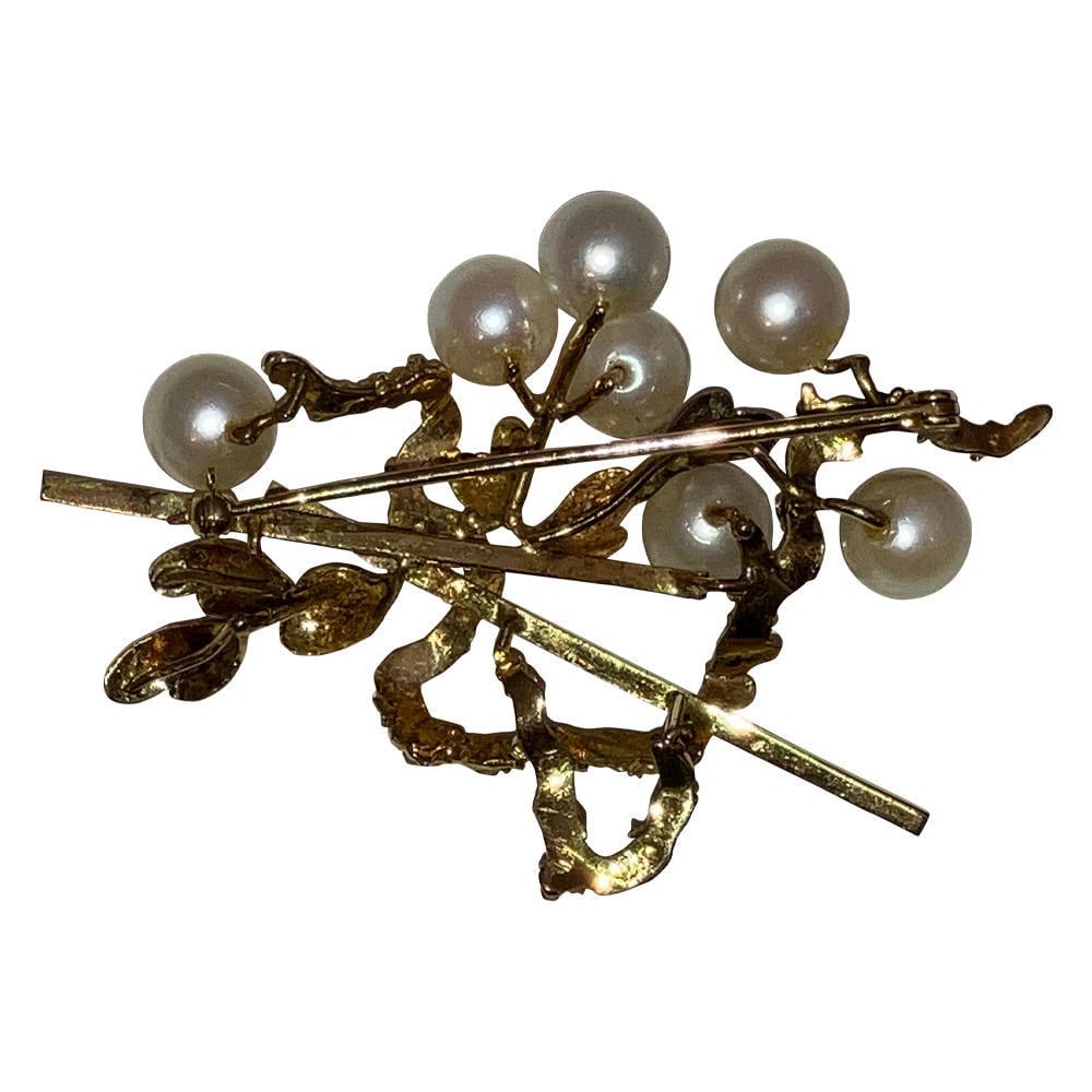 14 Kt Gold Cultured Pearl Retro Brooch - 4