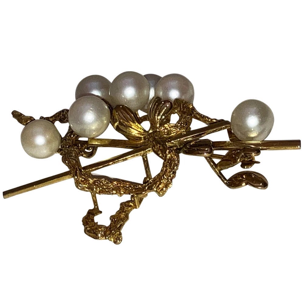 14 Kt Gold Cultured Pearl Retro Brooch - 5