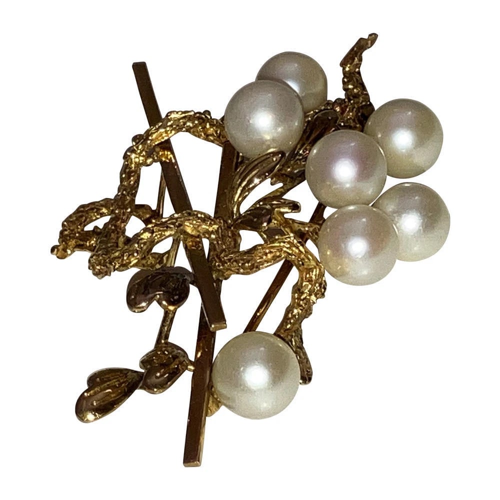 14 Kt Gold Cultured Pearl Retro Brooch - 6