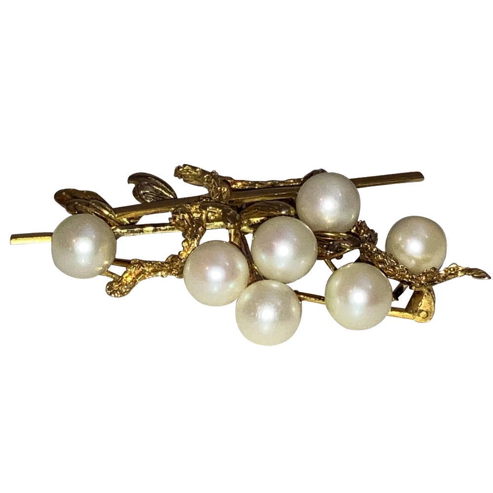 14 Kt Gold Cultured Pearl Retro Brooch - 7